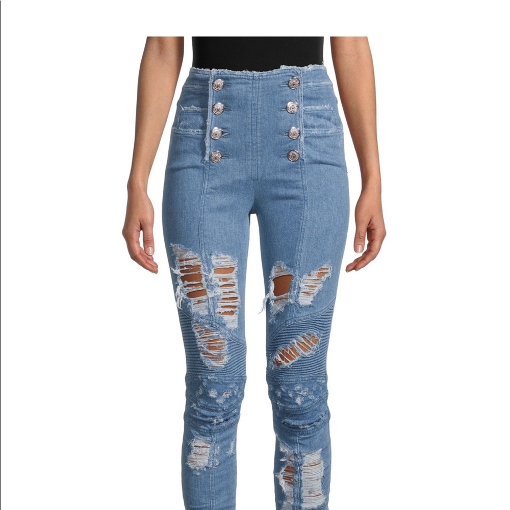 Balmain Distressed High-Rise Jeans